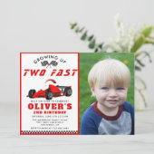 Invitation Deux Fast Race Car Boy 2e Photo Anniversaire (Debout devant)