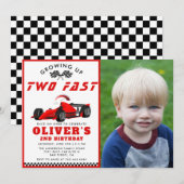 Invitation Deux Fast Race Car Boy 2e Photo Anniversaire (Devant / Derrière)