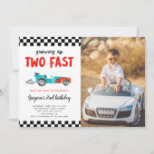 Invitation Deux Fast Race Car Boy 2nd Birthday Party Photo (Devant)