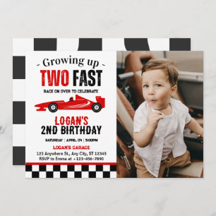 Invitation Deux Fast Race Car Boy 2nd Birthday Party Photo