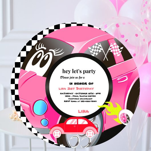 Invitation Deux Fast Race Car filles 2e Anniversaire Cercle d