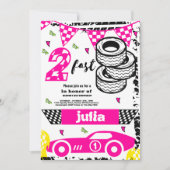 Invitation Deux Fast Race Car filles 2e Anniversaire fête ros (Devant)