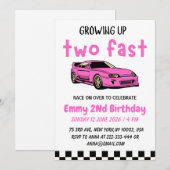 Invitation Deux Fast Race Car Girl 2e fête d'anniversaire (Devant / Derrière)