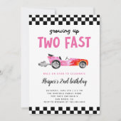 Invitation Deux Fast Race Car Girl 2e fête d'anniversaire (Devant)