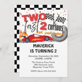 Invitation Deux Fast Race Car Red Anniversaire (Devant / Derrière)