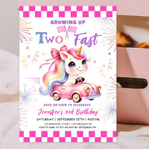 Invitation Deux Fast Race Pink Car Girl 2e fête d'anniversair