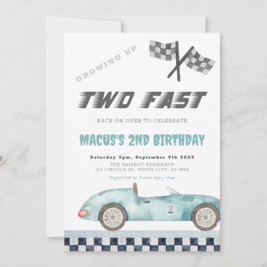 Invitation Deux Fast Racing Car Anniversaire (Devant)