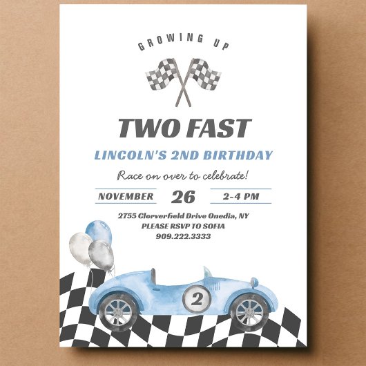 Invitation Deux Fast Racing Car Vintage 2e Anniversaire