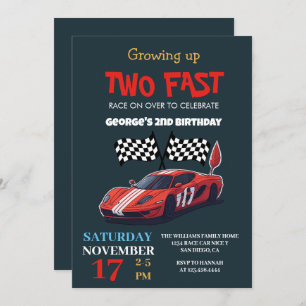 Invitation Deux Fast Red Race Car 2e fête d'anniversaire