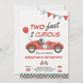 Invitation Deux Fast Red Race Car 2e fête d'anniversaire (Devant)