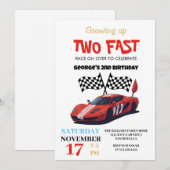 Invitation Deux Fast Red Race Car 2e fête d'anniversaire Blan (Devant / Derrière)