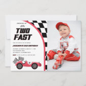 Invitation Deux Fast Red Race Car Anniversaire Photo (Devant)