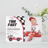 Invitation Deux Fast Red Race Car Anniversaire Photo (Debout devant)