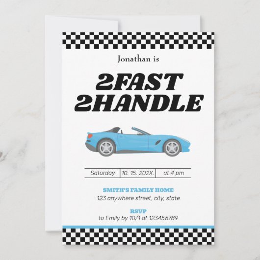 Invitation Deux Fast Two Handle Boy 2e fête d'anniversaire (Devant)