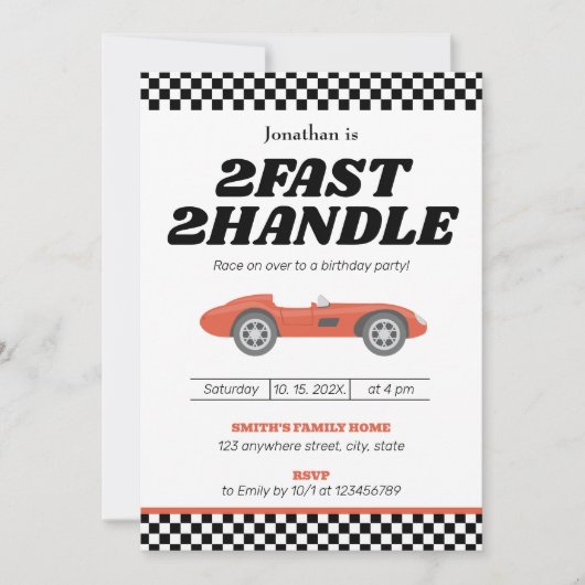 Invitation Deux Fast Two Handle Boy 2e fête d'anniversaire (Devant)