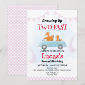 Invitation Deux Fast wild jungle Race Car 2e fête d'anniversa (Devant / Derrière)