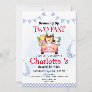 Invitation Deux Fast wild jungle Race Car 2e fête d'anniversa