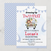 Invitation Deux Fast wild Safari Race Bus 2e fête d'anniversa (Devant / Derrière)