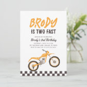 Invitation Deux Fast Yellow Dirt Bike Boy 2e anniversaire (Debout devant)