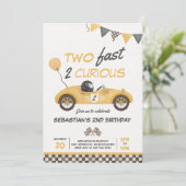 Invitation Deux Fast Yellow Race Car 2e fête d'anniversaire (Debout devant)
