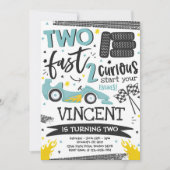 Invitation Deux fête d'anniversaire rapide Blue Race Car 2e a (Devant)