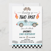 Invitation Deux fête d'anniversaire rapide Blue Race Car 2e a (Devant)