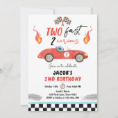 Invitation Deux fête d'anniversaire rapide Red Race Car 2e an (Devant)