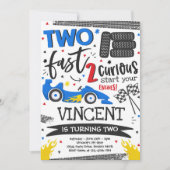 Invitation Deux fête d'anniversaire rapide Red Race Car 2e an (Devant)