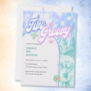 Invitation Deux Fête d'anniversaire Tie Dye Pastel Groovy 2 a