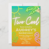 Invitation Deux Fête de Piscine Tropicale Néon Cool (Devant)