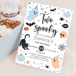 Invitation DEUX fêtes d'anniversaire Halloween Bleu effrayant