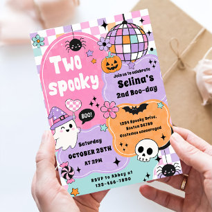 Invitation DEUX fêtes d'anniversaire Halloween bleues et effr