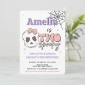 Invitation Deux fêtes d'anniversaire Halloween rose mignonnes (Debout devant)