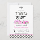 Invitation Deux Fille Rapide Voiture de Course Rose Anniversa (Devant)