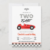 Invitation Deux Fille Rapide Voiture de Course Rouge Annivers (Devant)
