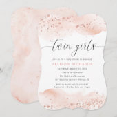 Invitation Deux filles aquarelle rose or rose rousse parties  (Devant / Derrière)