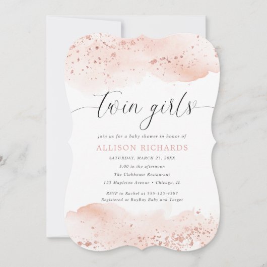 Invitation Deux filles aquarelle rose or rose rousse parties  (Devant)