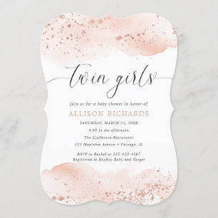 Invitation Deux filles aquarelle rose or rose rousse parties 
