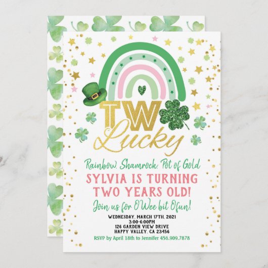 Invitation Deux filles chanceuses 2e anniversaire Saint Patri (Devant / Derrière)
