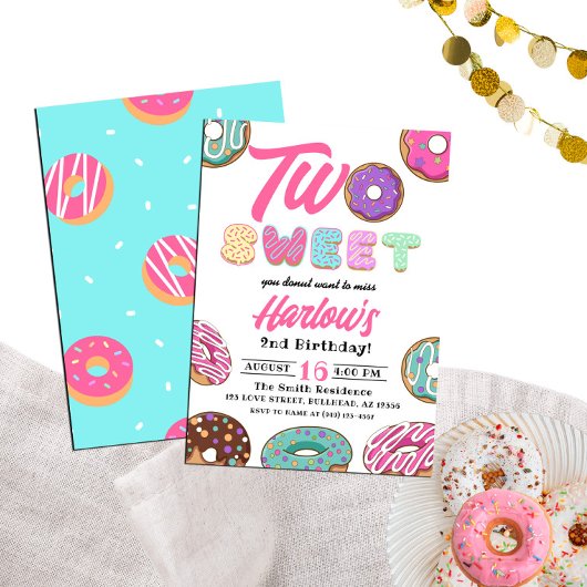 Invitation Deux filles de beignes sucrées et 2e anniversaire