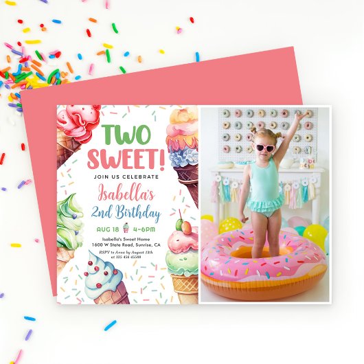 Invitation Deux filles douces crème glacée 2e anniversaire