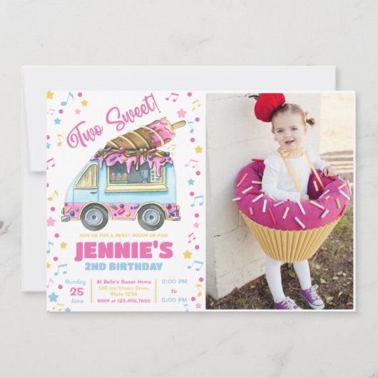 Invitation Deux filles douces crème glacée 2e anniversaire (Devant)