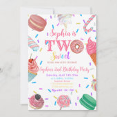 Invitation Deux filles douces Donut Rose Dessert 2e anniversa (Devant)