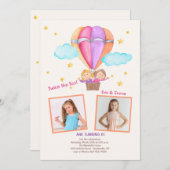 Invitation Deux Filles En Ballon À Air Chaud Photo Anniversai (Devant / Derrière)