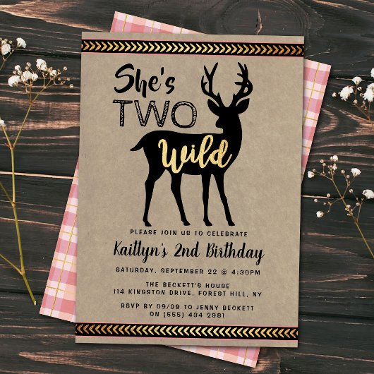 Invitation Deux Filles sauvages Cerf de bois 2e anniversaire