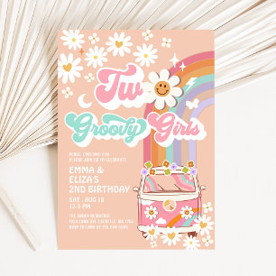 Invitation Deux filles Super Twin Daisy Rainbow Van Anniversa