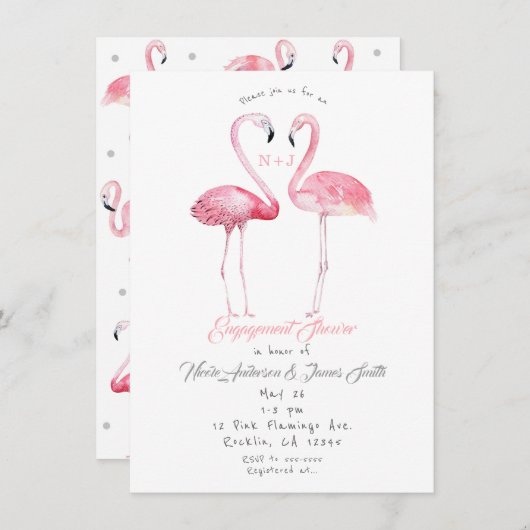 Invitation Deux Flamants roses Flamant rose Fiançailles douch (Devant / Derrière)