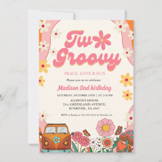 Invitation Deux fleur marguerite super Retro Super 2e anniver (Devant)