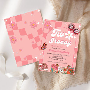 Invitation Deux fleur marguerite super Retro Super 2e anniver