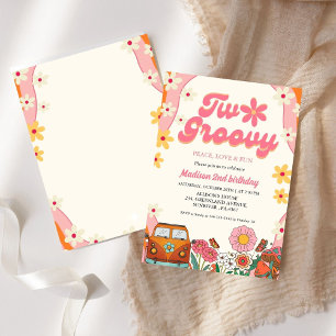 Invitation Deux fleur marguerite super Retro Super 2e anniver